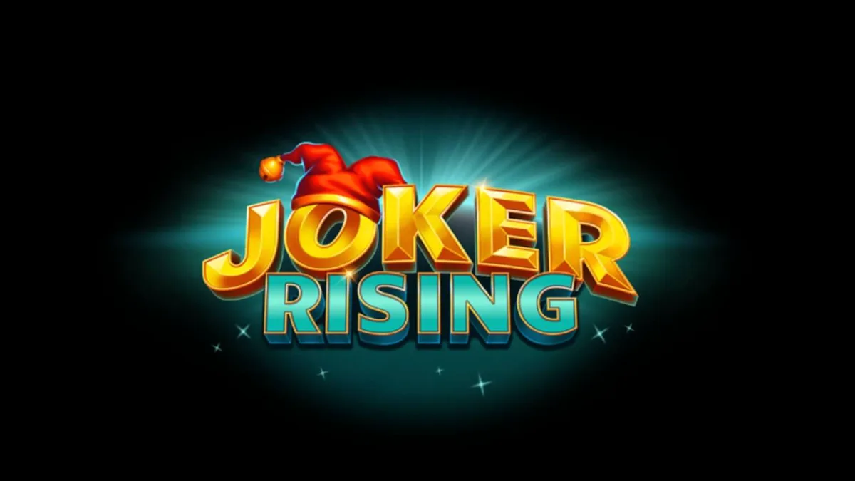 Tampilan layar permainan slot Joker Rising dengan simbol buah neon dan karakter Joker.