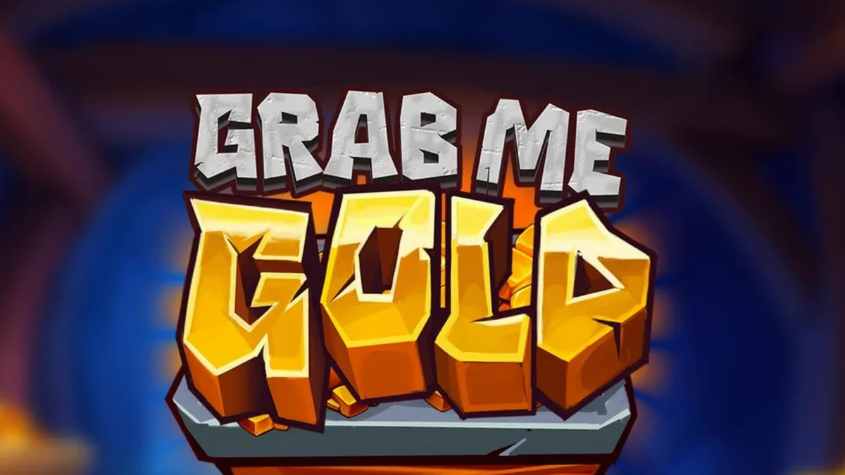 Tampilan visual slot Grab Me Gold dengan tema tambang emas dan simbol-simbol peralatan penambangan.